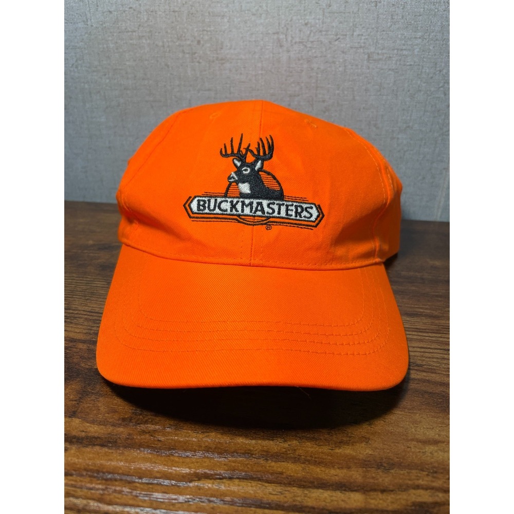 Vintage  Buckmasters Blaze Orange Logo Hunting Ball Cap Adjustable Adult Hat